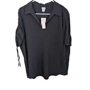 Chico's Zenergy Polo Popover Top Black Ruched Sleeve UPF 50+ Casual US 16/18